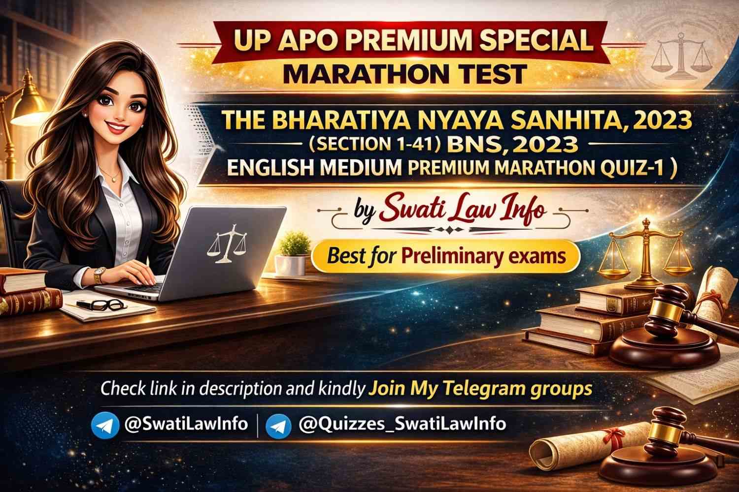'THE BHARATIYA NYAYA SANHITA, 2023 (SECTION 1-41) BNS,2023 ENGLISH MEDIUM PREMIUM MARATHON QUIZ-1).....CREATED BY ADV SWATI @SwatiLawInfo FROM PUNJAB 👑👩🏻‍⚖️' https://t.me/Quizzes_SwatiLawInfo