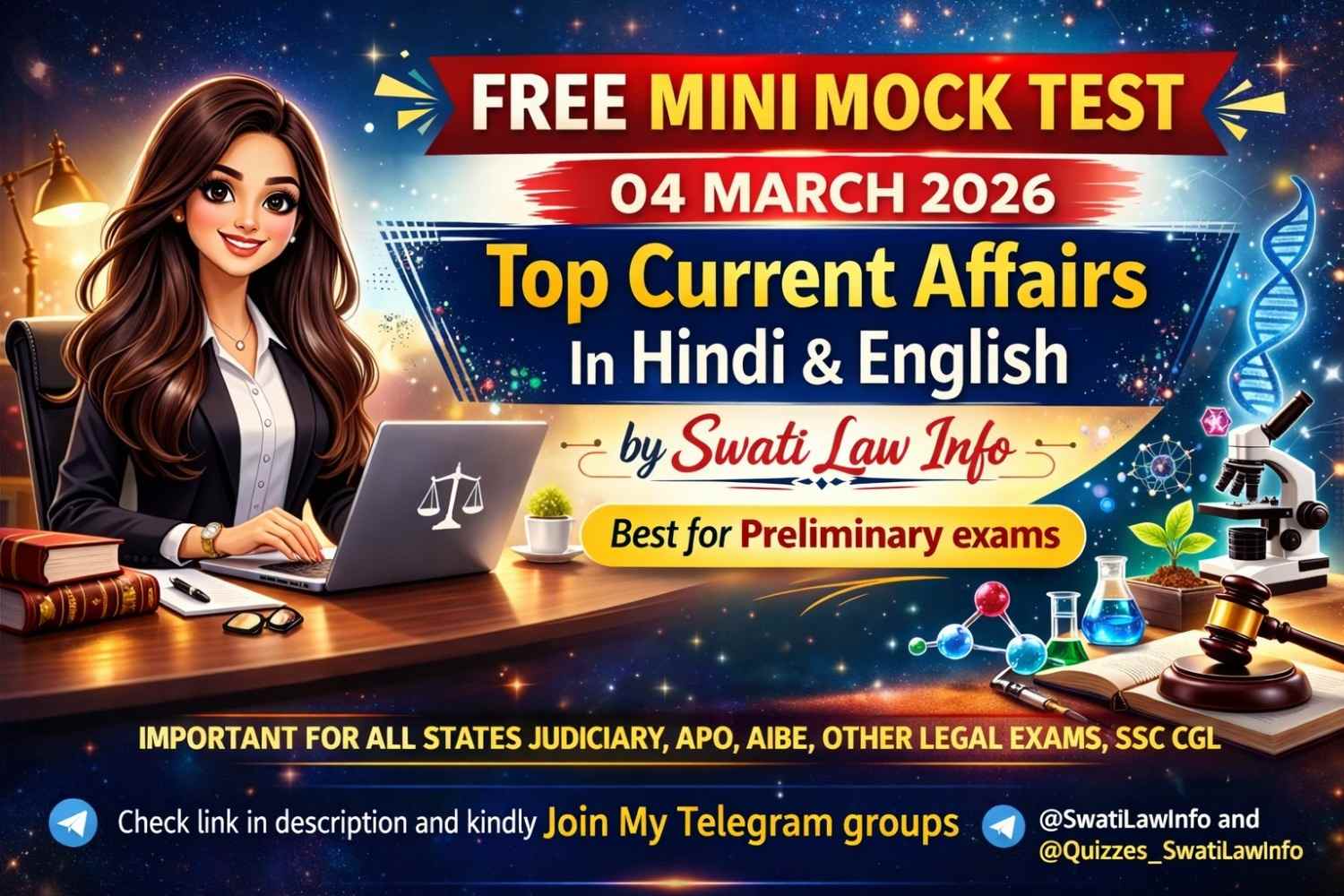 ⚖️👩🏻‍⚖️ 04 march 2026 Top Current Affairs by Swati Law Info In Hindi & English 👩🏻‍⚖️⚖️