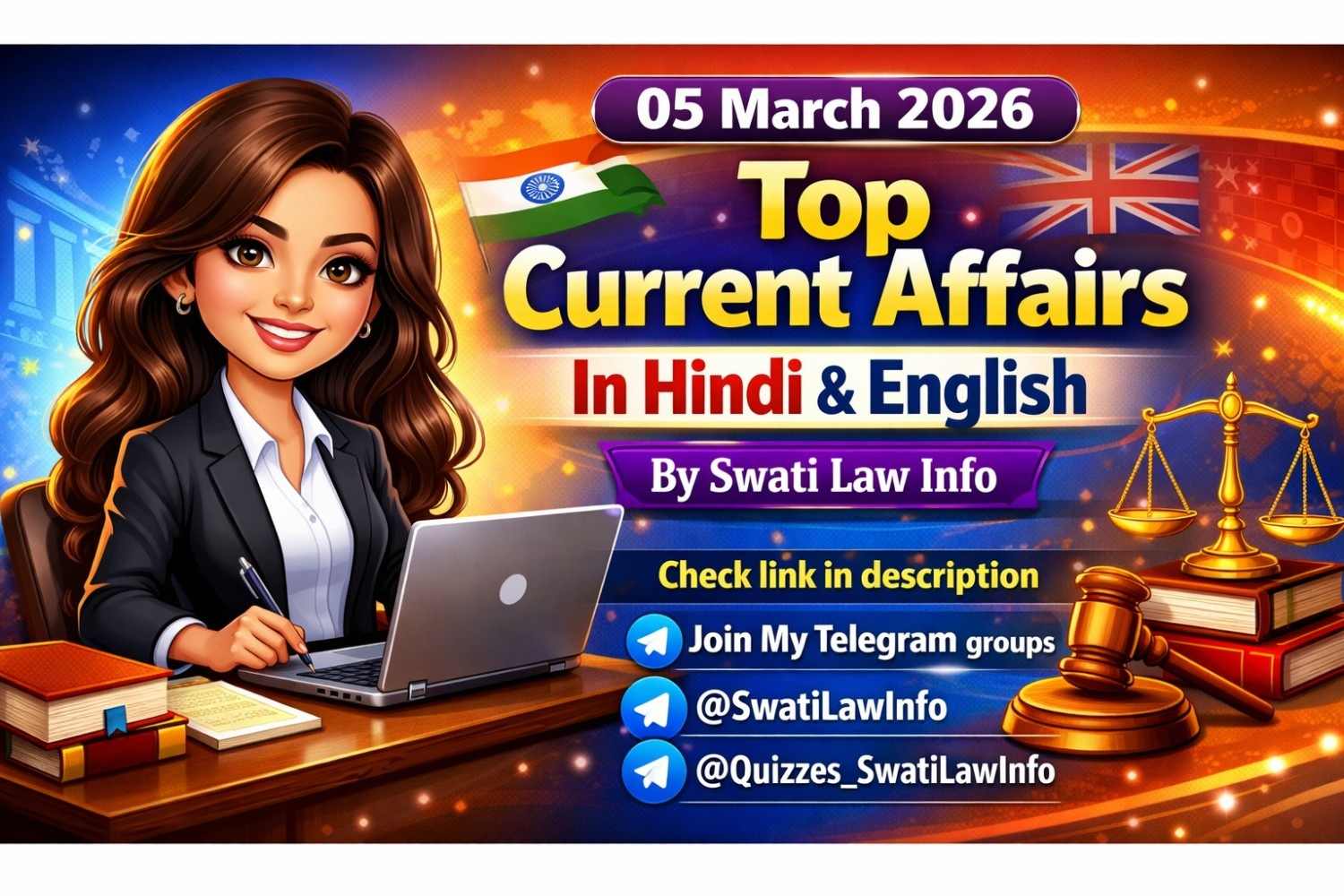 5 March 2026 Top Current Affairs in hindi and english by Swati Law Info @SwatiLawInfo from Punjab 👑👩🏻‍⚖️⚖️https://t.me/Quizzes_SwatiLawInfo